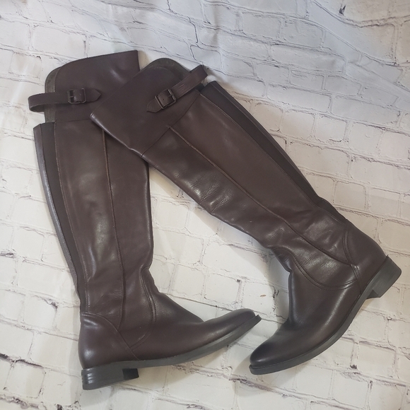 Aldo Tall Riding Boots Brown Leather Zippered Pull On Womens Size 37 US Size 6.5 - Picture 1 of 9